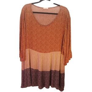 ODDI Color Blocked Tunic Ribbed Flowy Tiered Boho Top Size 2XL Rust Beige Blue